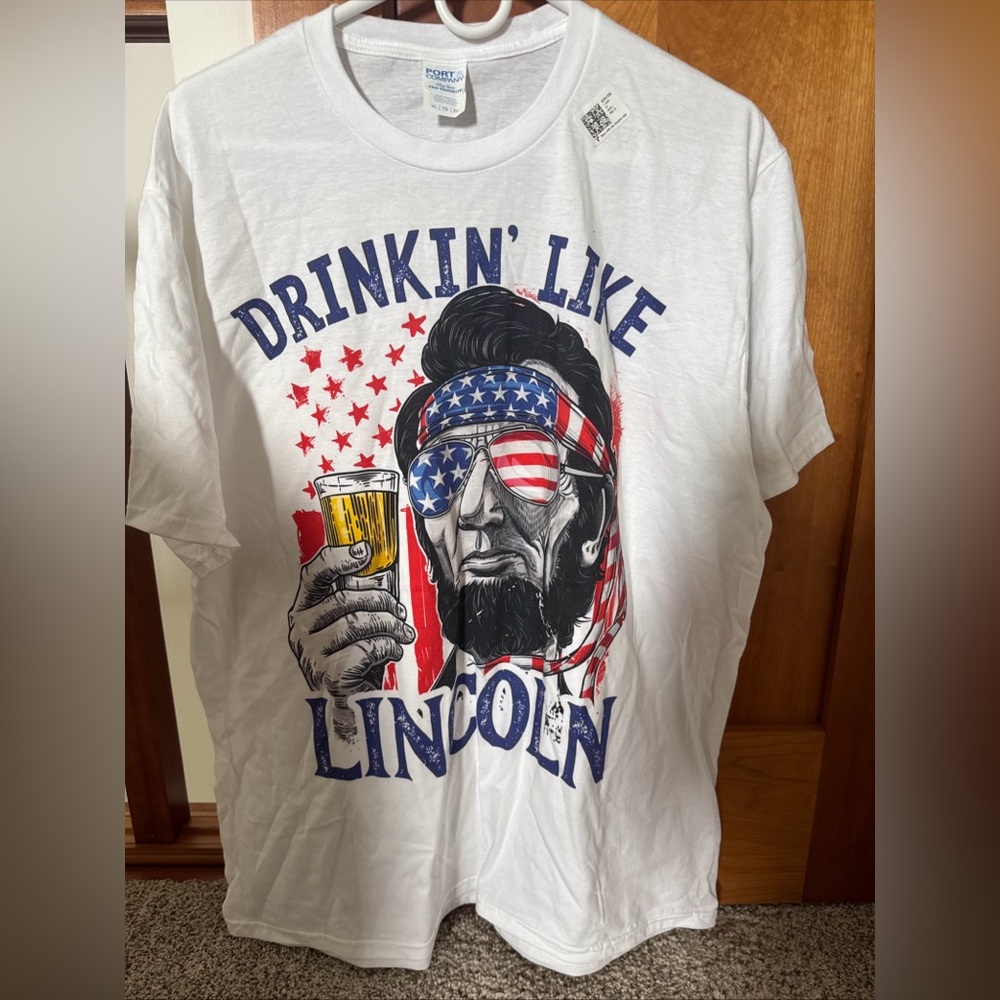 Drinkin Like Lincoln T-Shirt Abe Patriotic Independence Memorial Labor Day